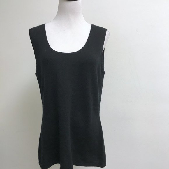 Neiman Marcus black 100% cashmere scoop neck sleeveless tank sweater top XL